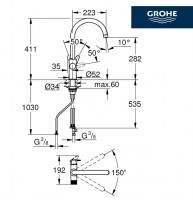 MEDIDAS MONOMANDO COCINA PURE BAUCURVE GROHE